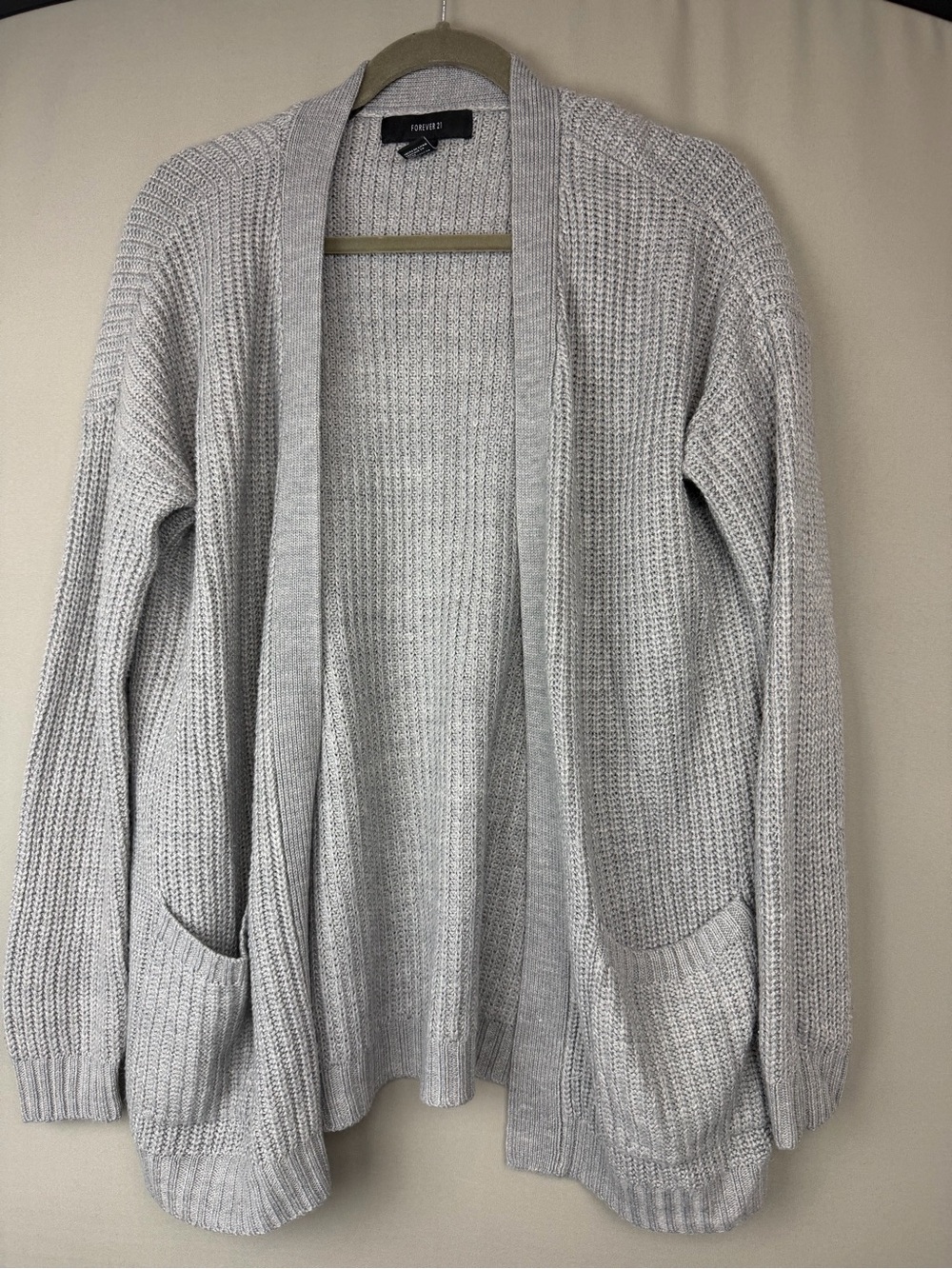 Forever 21 Light Gray Open-Front Ribbed Cardigan